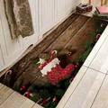 Christmas door mat with wood grain pattern, red stockings and pine branches on floor - 40x60cm / FXD246 (Red Socks Wood)