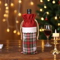 Funda de botella de vino navideña a cuadros con copos para decoración de mesa - Estilo A Borde de Arpillera Roja Sólida