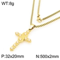 Golden stainless steel cross necklace with eleven pearls and a box chain for men and women - Faux Pearl Decorated Cross (KN295069-Z)