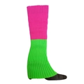 Detail view of pink and neon green knitted leg warmers with ribbed texture - Rose Red+Fluorescent Green