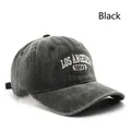 Vintage black washed cotton baseball cap featuring Los Angeles 1850 white embroidery - Black