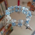 Detail of double-layer bracelet with light blue beads and silver star pendants - S169-dark Blue Meteor Bracelet #sz528