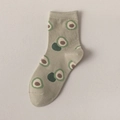 Cute mid-calf cotton socks in light sage green featuring smiling cartoon avocado patterns - Green Avocado