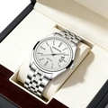 Montre homme en acier argenté avec cadran blanc et affichage de la date au centre - Bracelet en Acier Cadran Blanc Homme