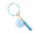 Hellblaues Silikon-Perlenarmband Schlüsselanhänger mit Marmormuster und Plüsch-Pompon - Hellblau