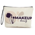 Linnen make-uptasje met print, zwarte ritssluiting en polsbandje op een witte achtergrond - Stijl met Polsband / Make-up Tools Mix (xy-088-3)