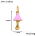 Pink enamel mushroom charm with gold metal stem for DIY jewelry making and pendants - Pink