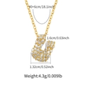 Detailed view of gold plated initial pendant necklace with size and weight measurements - Letter U Style (KN0422-U)