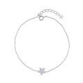 Detalle de una pulsera de flores de plata de ley S925 con turquesa y circonitas claras - Plata 925 / Circoncito Blanco - Color Oro Blanco