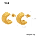 Detailed view of gold C-shaped earrings with size specs and 18K plated finish - F284-Gold