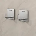 Set of 2 brushed 304 stainless steel J-hooks with SUS304 engraving on marble wall - Bright Silver - 2 Pieces