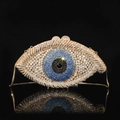 Luxury Evil Eye evening clutch bag with blue and white crystals on golden chain - 22x12 Eye
