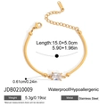 Vista dettagliata del bracciale in acciaio inossidabile 18K con chiusura e misure - Stile Rettangolare Zirconia (JDB0210009) / Oro