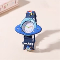Orologio per bambini blu con astronave, cinturino in silicone e cassa a UFO - Blu scuro