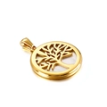 Golden Tree of Life pendant in polished stainless steel with white shell inlay - Gold Tree of Life Style (KP82437-GC)
