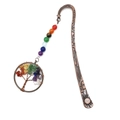 Vintage bronze tree of life bookmark with 7 chakra natural stone beads and sun star engraving - 7 Chakra/Multicolor