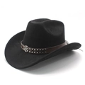 Cappello da cowboy nero scamosciato con fascia in pelle marrone, borchie e fibbia vintage - Nero (Camoscio)