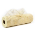 Cream mesh ribbon with golden metallic stripes for Christmas tree and wreath decoration - Light Gold Metallic Mesh (9m/Roll)