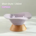 Ciotola per gatti 250ml in ceramica lavanda con bordi ondulati e supporto in legno - Base in Legno Bassa (8.5cm) / Violetto