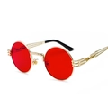 Steampunk round sunglasses with gold metal frame and vibrant red lenses for unisex - Gold Frame Ocean Red C21