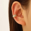 Crossed golden ear cuff with micro-pave zircons for non-pierced minimalist ears - 14K Gold Multi-layer Crisscross Zircon Style (M-488)