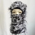 Cagoule d'hiver en peluche mélangée noir et blanc pour protection contre le froid polaire - Taille unique / Noir et Blanc