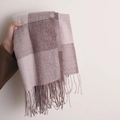 Soft beige and brown color-block cashmere-like scarf with fringe tassels for women - 180*70cm / Coffee