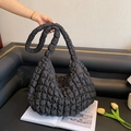 Black cloud-style quilted puffer tote bag with large capacity and textured surface - Black Without Charm