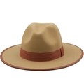 Classic wide brim fedora hat in light camel felt with brown leather bound edge finish - M (56-58cm) / Jazz Fedora (JXF-485277) / Camel