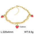 18K gold plated double-layer stainless steel anklet with red enamel strawberry charms - Red Strawberry Style (KJ4500-ZG)