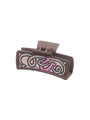 Brown western cowboy style hair claw clip featuring pink horseshoe and silver rope detail - Brown Rope Horseshoe Style (90074)