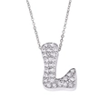 Silver-toned letter L pendant necklace with micro-pave cubic zirconia crystals - Letter L / Silver