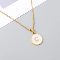 18K gold plated stainless steel necklace featuring a white shell pendant with letter C - Letter C Style / Gold