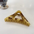 Macro detail of tortoiseshell hair claw clip with triangle design and metal spring - 11.5cm (Large) / Light Khaki Marble
