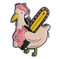 Cute enamel pin featuring a white swan wearing a pink beret and holding a chainsaw - Chainsaw Swan (xz7769)
