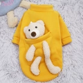 Gelber Haustier-Hoodie mit 3D-Teddybär in Tasche, warmer Hundepullover auf Plüsch - XS / Ingwergelb
