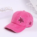 Distressed pink cotton baseball cap with glitter star patch and frayed edge detailing - L(58-60cm) / Rose Red