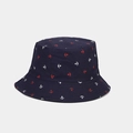 Detailed macro view of navy blue bucket hat featuring red and white anchor print patterns - M (56-58cm) / Navy Blue