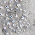 Stickers à ongles 5D fleurs aquarelle bleu cyan papillon avec support adhésif fin - Bleu Papillon - Fleurs à l'Aquarelle (TS-521)