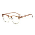 Retro polarized sunglasses with brown tea frames and gold metal rims in a 45-degree side view - Transparent Tea Frame Anti-Blue Light (Slim Leg)