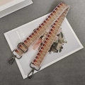 Adjustable woven purse strap with orange and burgundy geometric wave pattern and metal clips - Khaki Brown + Gunmetal Hook
