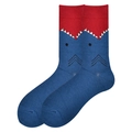 Detailed view of mid-calf socks with blue and red shark pattern on a white background - 38-46 / Blue Red Shark (1017C)