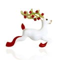 Festive Christmas reindeer brooch with white enamel body and red crystal accents - White Enameled Deer