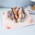 3D butterfly pop-up greeting card with colorful floral design on pink stationery - Large Yellow Butterfly
