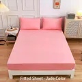 Soft pink solid color fitted bed sheet with matching pillowcases in minimalist bedroom - Jade Color / Single Fitted Sheet 180*200+27cm