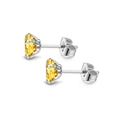 Silver titanium steel stud earrings featuring yellow zircon in a classic six-prong setting - 3mm / Steel Golden Zirconia