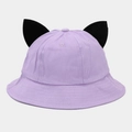 Detail of purple cotton bucket hat featuring black devil ears and twill fabric texture - M (56-58cm) / Light Purple