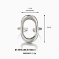 Minimalist silver oval hollow ring in stainless steel with adjustable band design - Steel Color Oval Ring