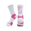 White and pink thick cushioned crew basketball socks with ELITE logo for professional sports - Kids One Size / White/Rose Red