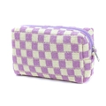 Chic purple and beige checkered knit makeup bag with premium woven texture and zipper - Beige and Purple Grid